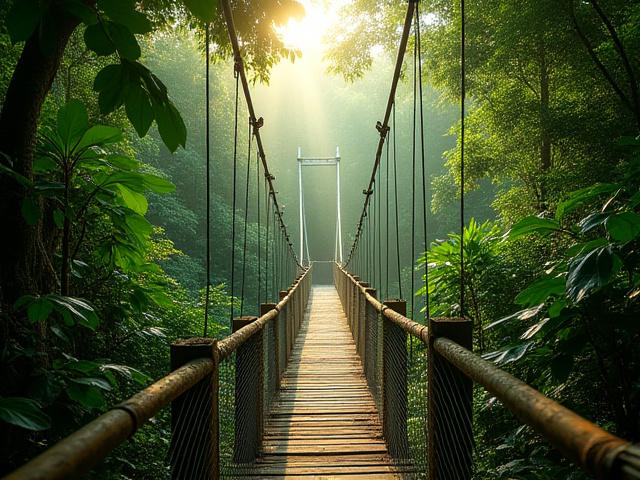 Frodig regnskog i Costa Rica med hängbro