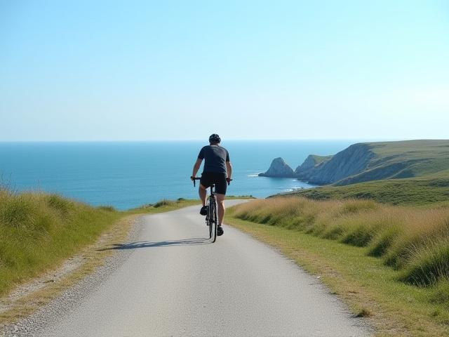 Cyklist som utforskar Gotlands raukar vid havet